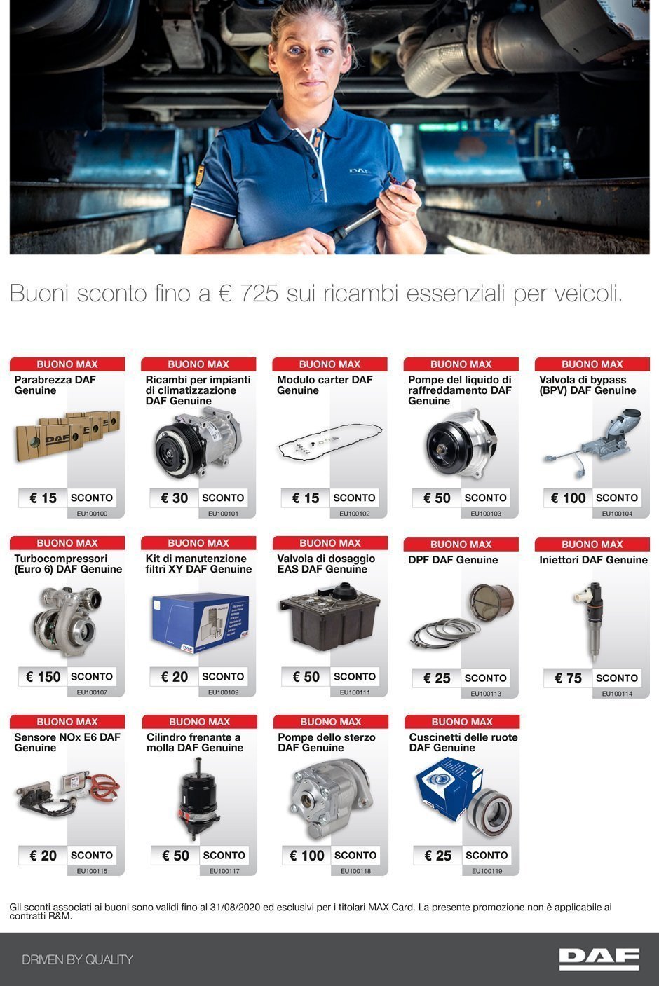 Buoni sconto fino a 725€ ricambi essenziali per veicoli industriali